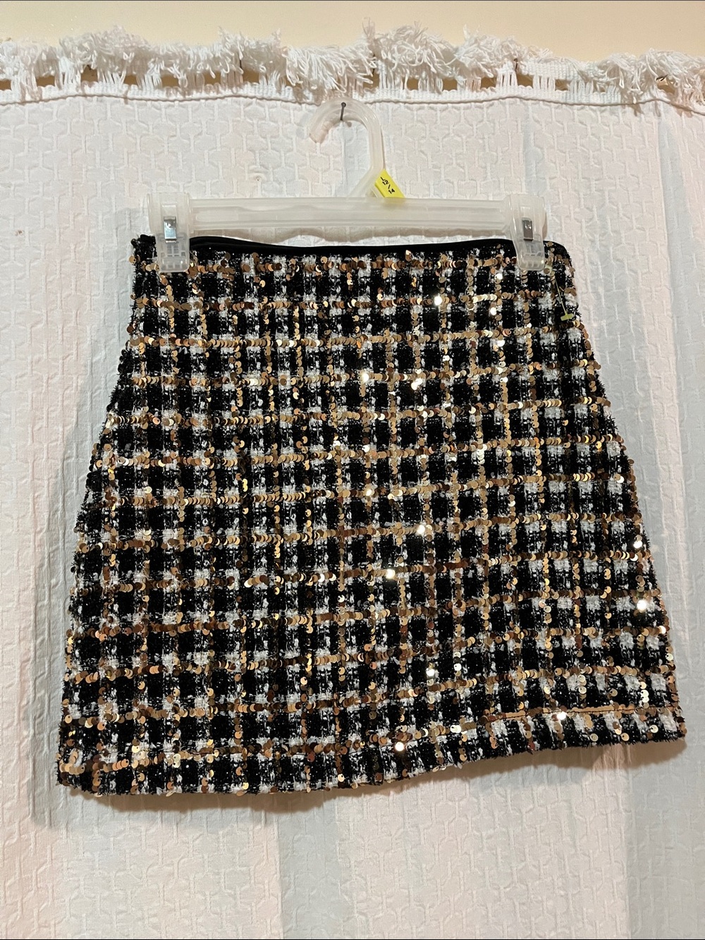 TWEEN DIVA MINI SKIRT/Gold Sequins Over Black White Plaid/ Girls 12/Women SM XSM - Picture 9 of 9